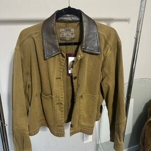 Ci Sono Tan Jacket with Leather Collar